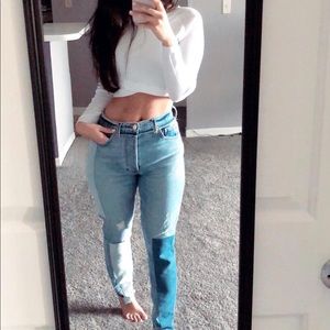 Reformation patchwork jeans